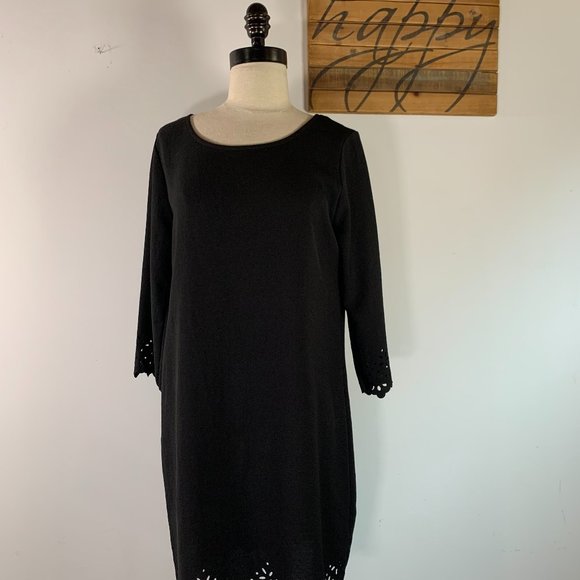 Everly Black Dinner Holiday Dress Laser Cut Eyelette Cutouts 3/4 Sleeve‎ Size M - Picture 13 of 13